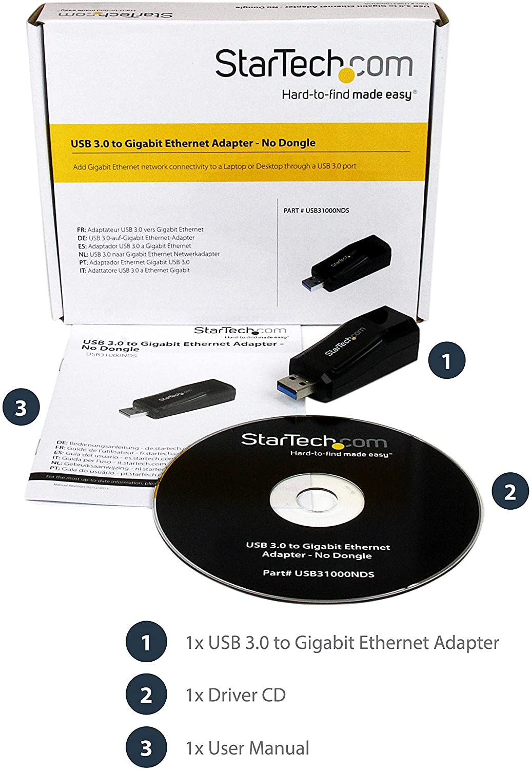 StarTech.com USB 3.0 to Gigabit Ethernet NIC Network Adapter - 10/100/100 Mbps Network Adapter - USB to Ethernet LAN Adapter - USB to RJ45 (USB31000NDS)