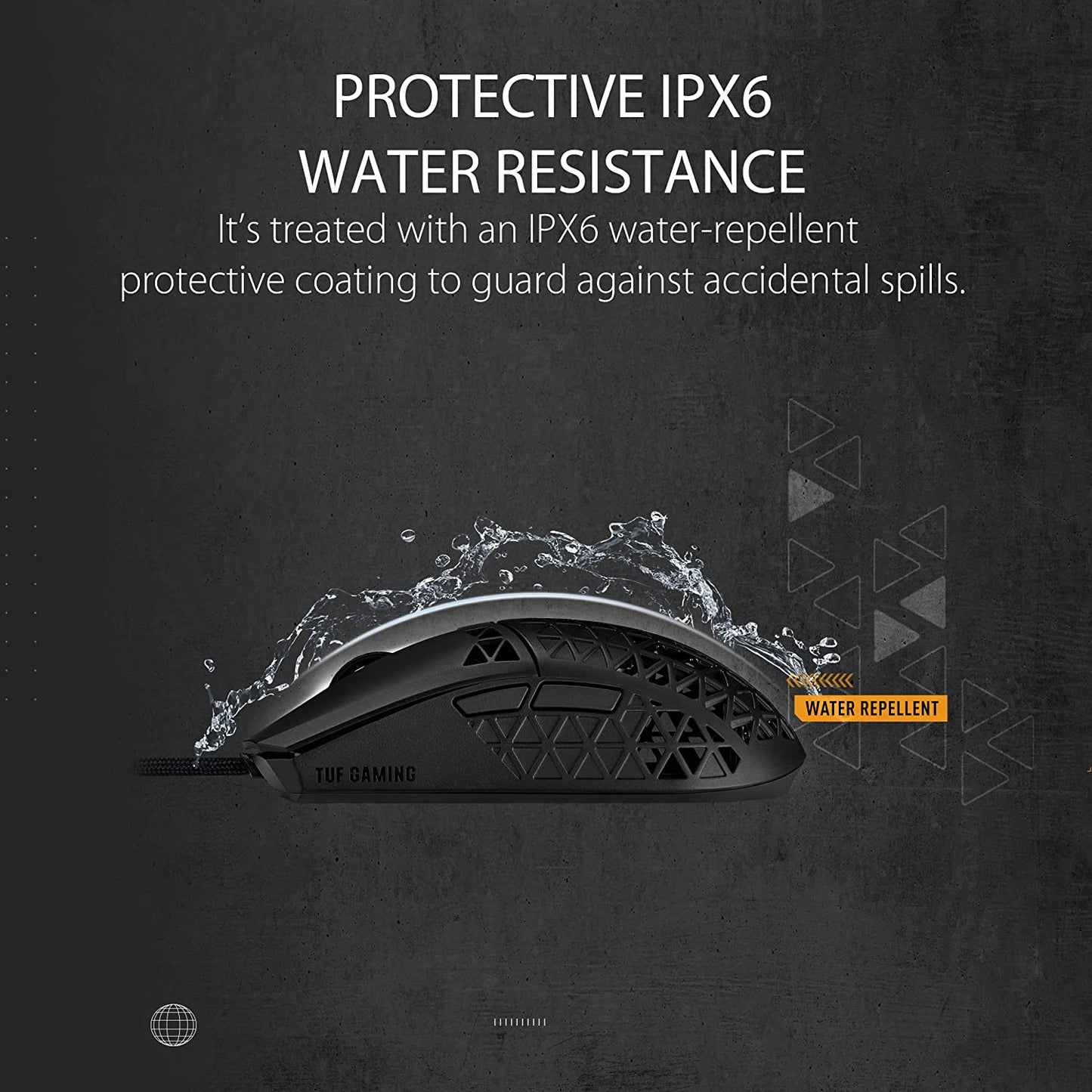 ASUS TUF Gaming M4 Air Lightweight Gaming Mouse | 16,000 dpi Sensor, Programmable Buttons, 47g Ultralight Air Shell, IPX6 Water Resistance, TUF Gaming Paracord and Low Friction PTFE Feet, Black