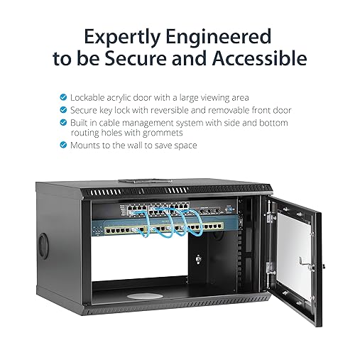 StarTech.com 2-Post 6U Wall Mount Network Cabinet w/ 1U Shelf, 19 Wall-Mounted Server Rack for Data Computer Equipment, TAA Cabinet Standard