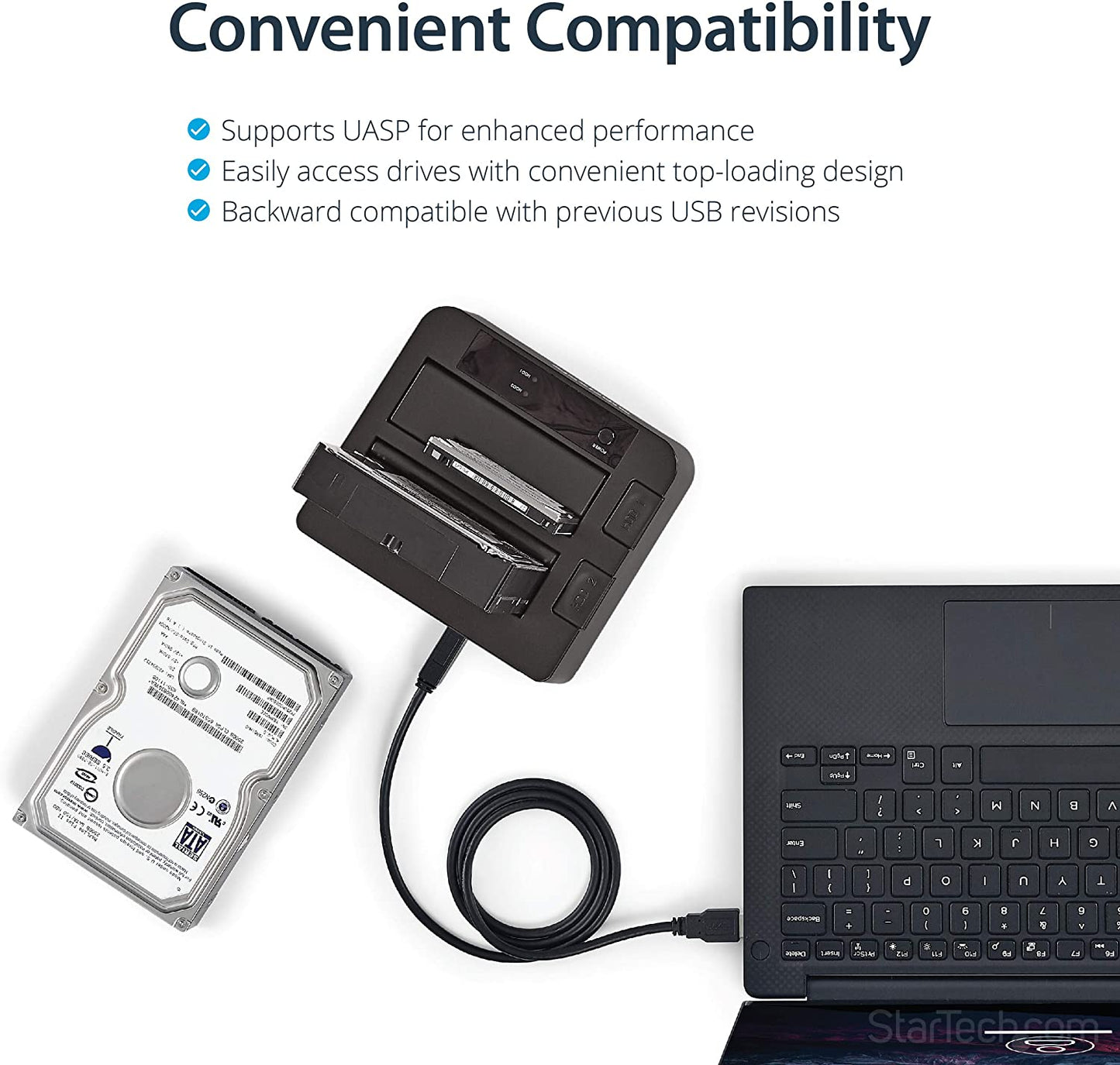 StarTech.com Dual-Bay USB 3.1 to SATA Hard Drive Docking Station, USB 3.1 (10 Gbps), External 2.5/3.5" SATA I/II/III, SSD/HDD Docking Station, Hot-Swap Hard Drive Bay, Top-Loading (SDOCK2U313)