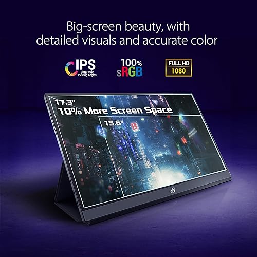 ASUS ROG Strix XG17AHPE 17.3” Portable Gaming Monitor, 1080P Full HD (1920 x 1080), IPS, 240Hz, Adaptive-Sync, Eye Care, Micro-HDMI USB-C, 3 Hour Battery Life 17" IPS 240Hz w/ Smart Cover