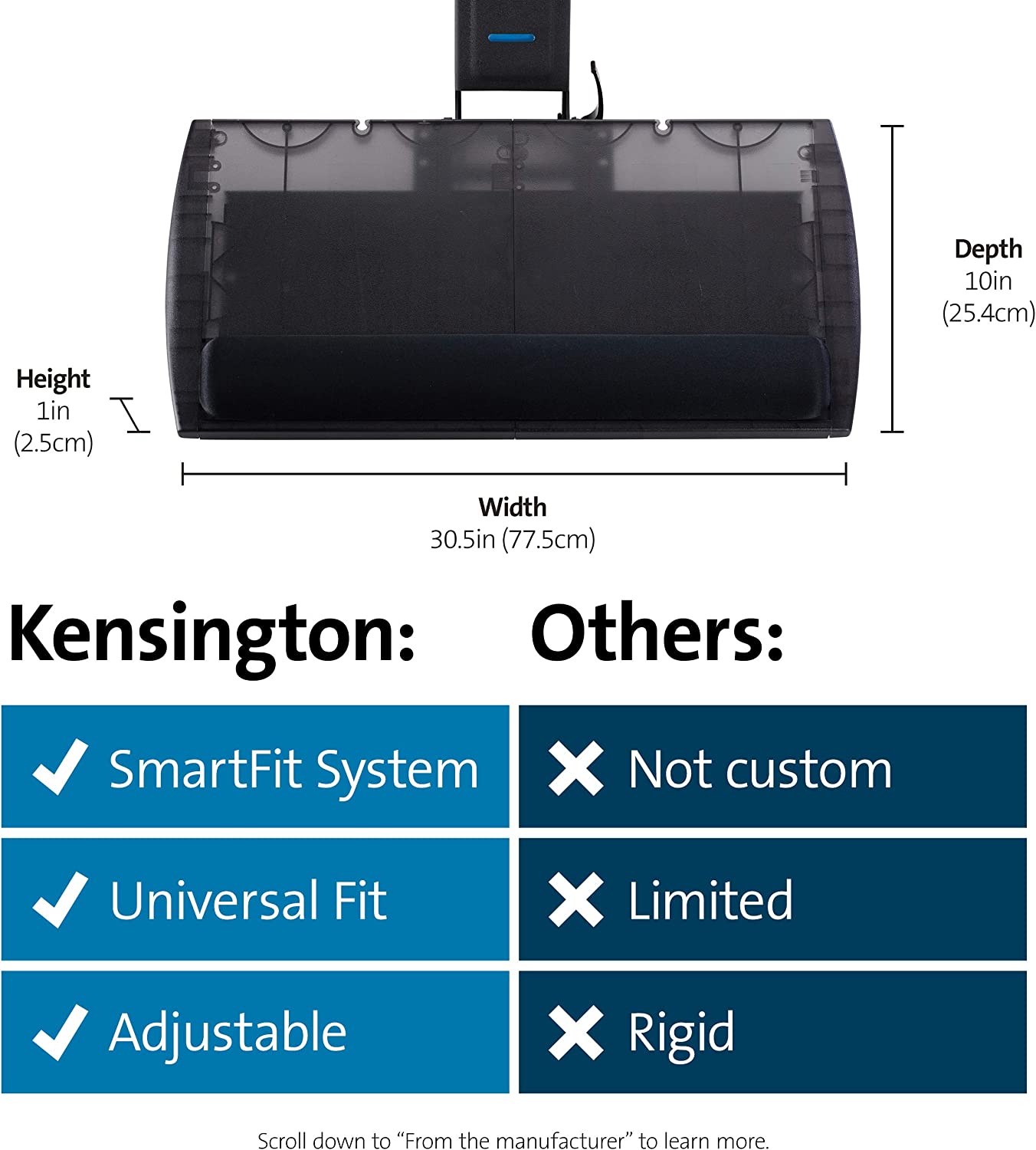 Kensington 60718 Adjustable Keyboard Platform with SmartFit System, 21-1/4w x 10d, Black