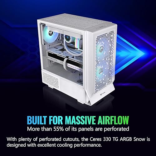 Thermaltake Ceres 330 TG ARGB Snow Mid Tower E-ATX Case Supports Hidden-Connector Motherboard; Preinstalled 2 x CT140 ARGB Fans; Rotational PCIe Slots; CA-1Y2-00M6WN-01; 3 Year Warranty