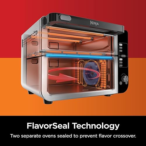 Ninja 12-in-1 Double Oven with FlexDoor, Rapid Top Oven, Convection and Air Fry Bottom Oven, Bake, Roast, Toast, Air Fry, Pizza and More, Stainless Steel, DCT401C (Canadian Version)