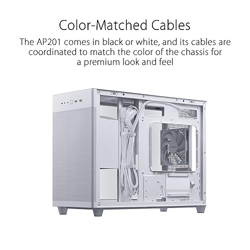 ASUS Prime AP201 White MicroATX Tempered Glass Edition Supports Graphics Cards up to 338mm, 360mm Coolers, & Standard ATX PSUs, Tool-Free Side Panels, Tempered Glass Side & Front Panel USB Type-C