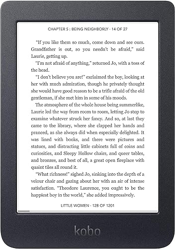 Kobo Nia | eReader | 6" Glare Free Touchscreen | Adjustable Brightness | Thin & Light | eBooks | WiFi | 8GB of Storage | Carta E Ink Technology | Black