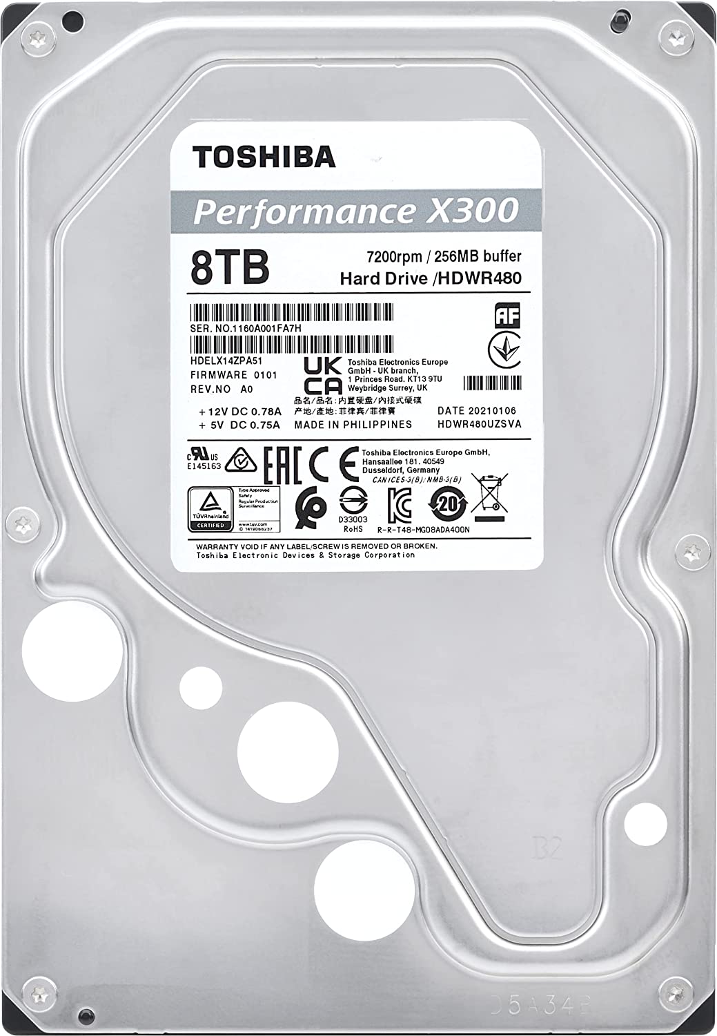Toshiba X300 8TB Performance & Gaming 3.5-Inch Internal Hard Drive – CMR SATA 6 GB/s 7200 RPM 256 MB Cache - HDWR480XZSTA Performance Desktop 8 TB