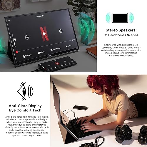 New Mobile Pixels Duex Float 2.0 Pro 2.5 K Portable Monitor, 16 Laptop Screen Extender (Built-in Kickstand), USB C/HDMI Stacked Monitor Extender with Dual Speakers, Windows, MacOS, Switch, Android