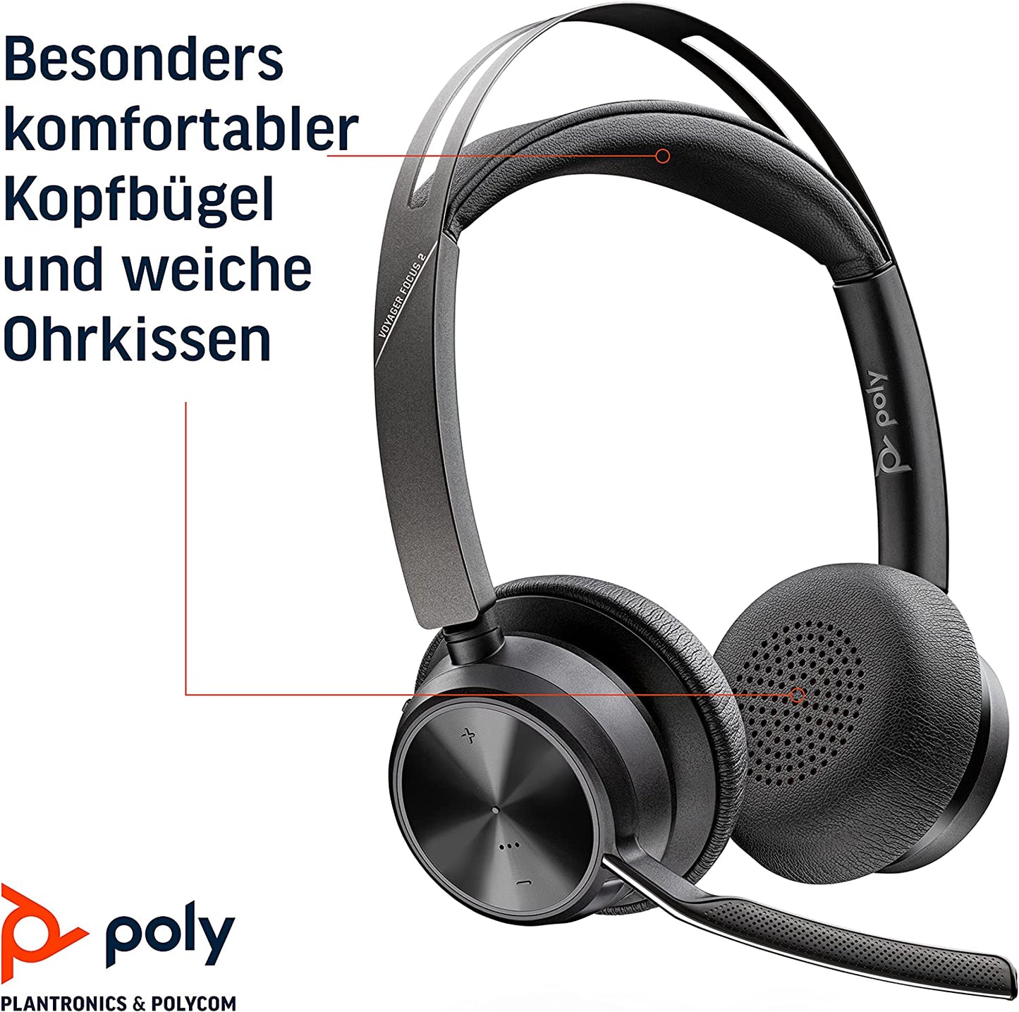 Poly - Voyager Focus 2 UC USB-A Headset with Stand (Plantronics) - Bluetooth (Stereo) Headset with Boom Mic - USB-A PC/Mac Compatible - Active Noise Canceling - Works w/ Teams, Zoom (Certified) & More Headset + Charge Stand