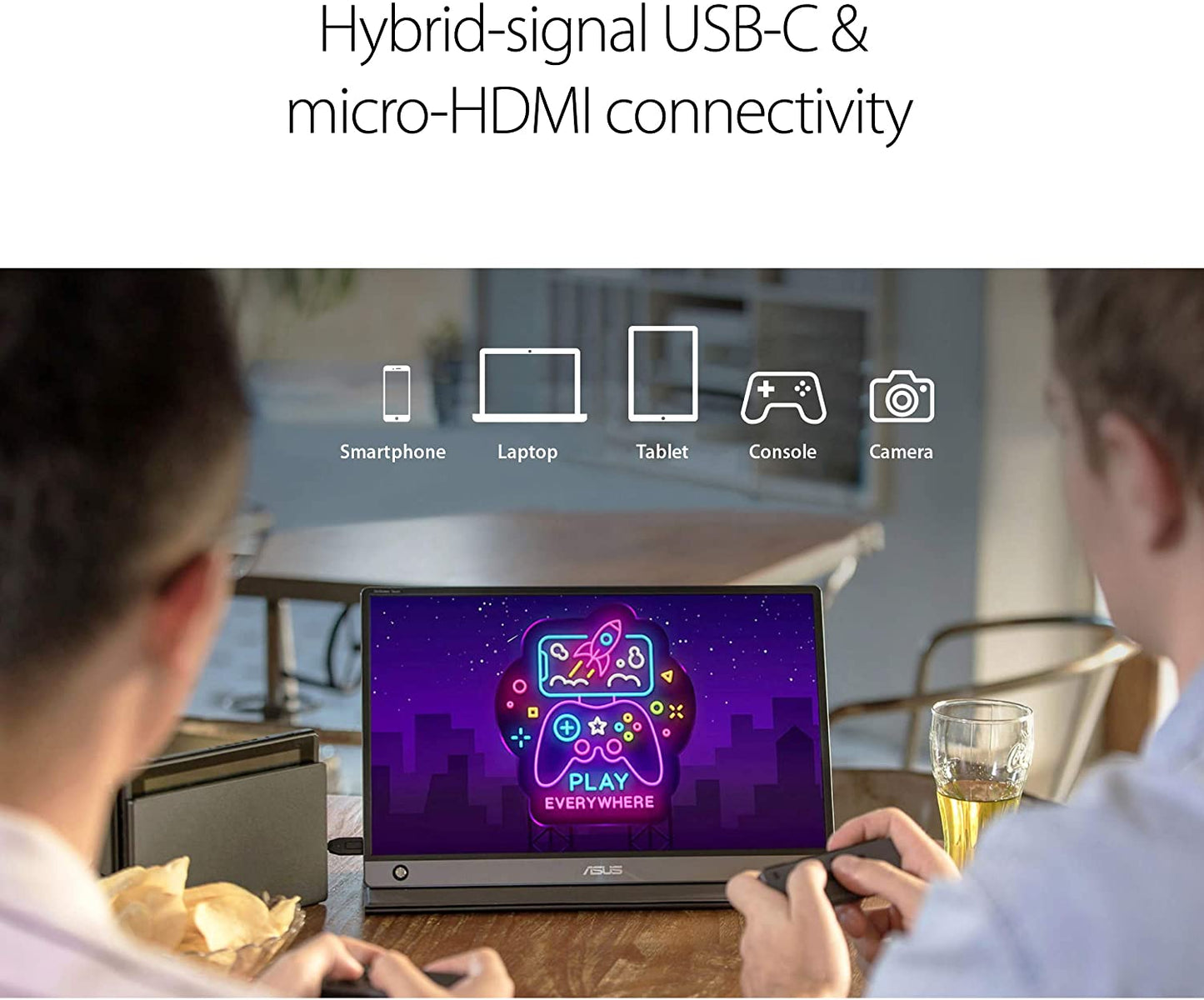 ASUS ZenScreen MB16AMT 15.6" Full HD Portable Monitor Touch Screen IPS Non-glare Built-in Battery and Speakers Eye Care USB Type-C Micro HDMI w/ Foldable Smart Case