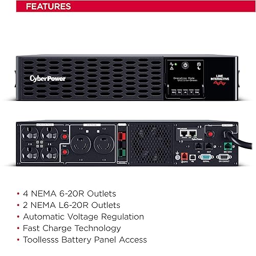 CyberPower PR3000RTXL2UHVAN Smart App Sinewave UPS System, 3000VA/3000W, 6 Outlets, 2U Rack/Tower, RMCARD205 Pre-Installed, EBM Option