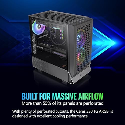 Thermaltake Ceres 330 TG ARGB Black Mid Tower E-ATX Case Supports Hidden-Connector Motherboard; Preinstalled 2 x CT140 ARGB Fans; Rotational PCIe Slots; CA-1Y2-00M1WN-01; 3 Year Warranty