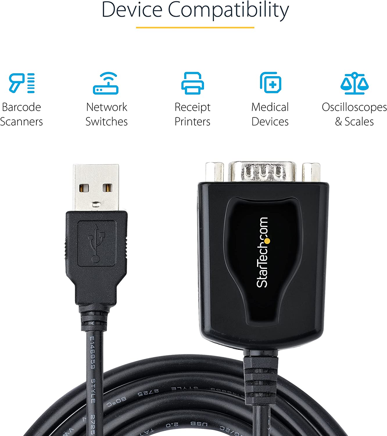 StarTech.com 3ft (1m) USB to Serial Cable with COM Port Retention, DB9 Male RS232 to USB Converter, USB to Serial Adapter for PLC/Printer/Scanner, Prolific Chipset, Windows/Mac (1P3FPC-USB-SERIAL)