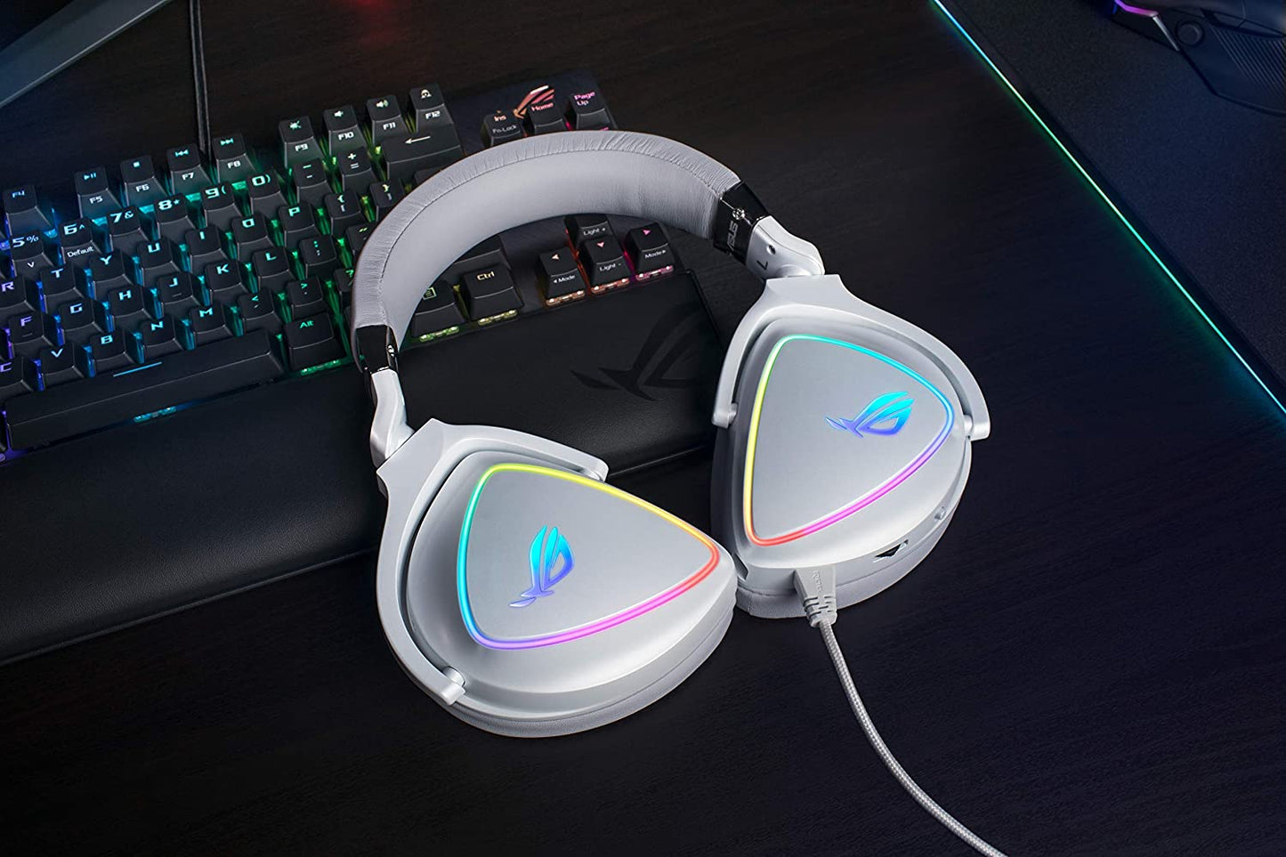 ASUS RGB Gaming Headset ROG Delta | Hi-Res ESS Quad-DAC, Circular RBG Lighting Effect | USB-C Connector for PCs, Consoles, and Mobile Gaming | Gaming Headphones with Detachable Mic Delta (Wired) White