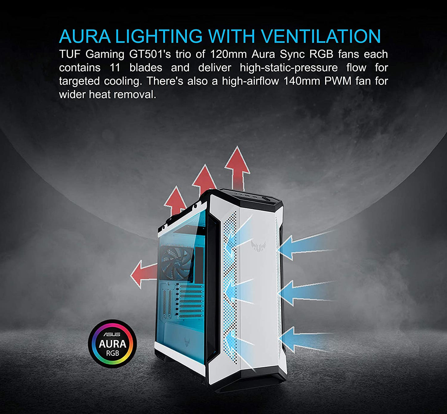 ASUS TUF Gaming GT501 White Edition Mid-Tower Computer Case for up to EATX Motherboards with 2 x USB 3.1 Front Panel, Smoked Tempered Glass, Steel Construction, and Four Case Fans TUF GT501 White