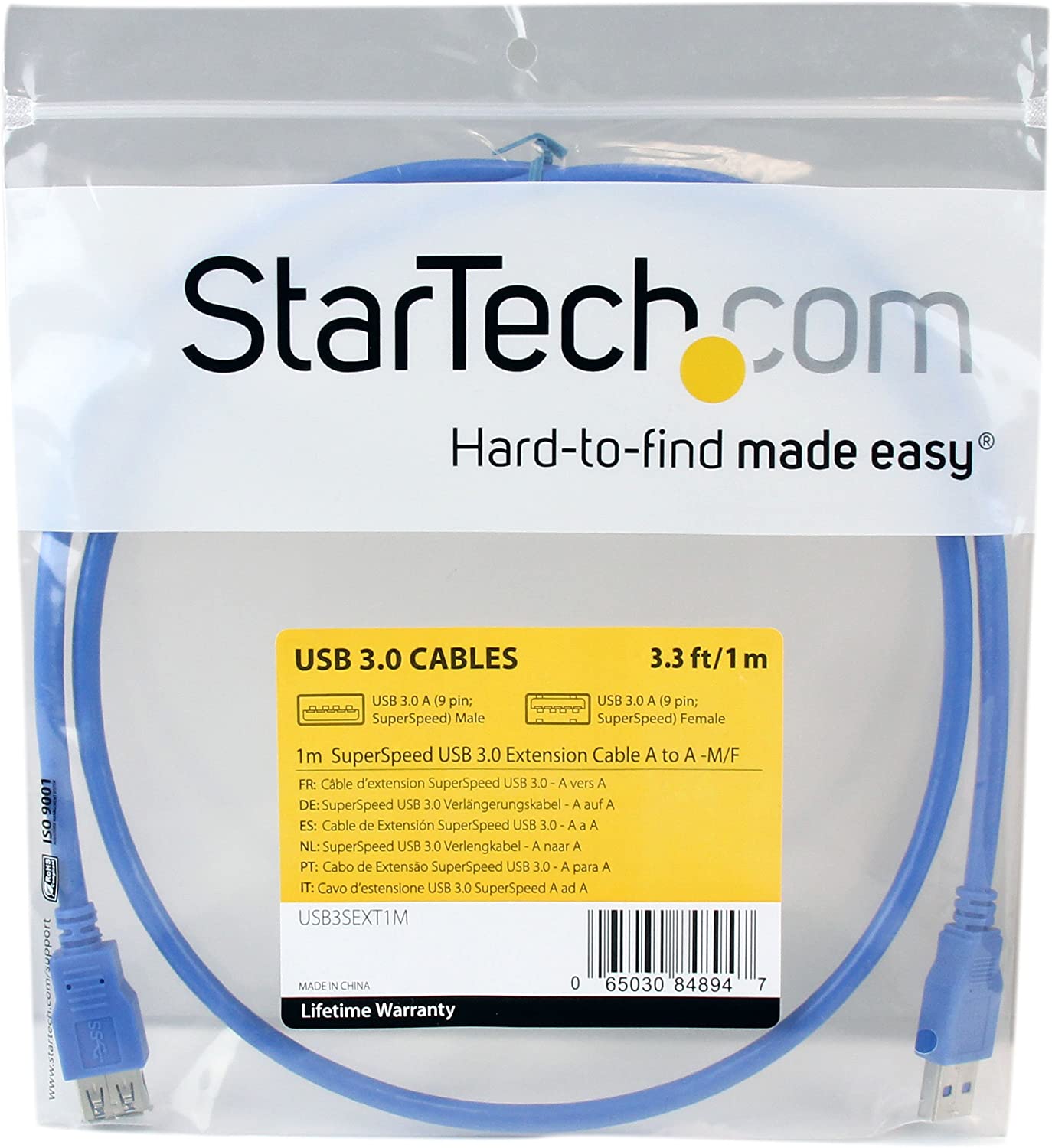 StarTech.com 1m Blue SuperSpeed USB 3.0 Extension Cable A to A - Male to Female USB 3 Extension Cable Cord 1 m (USB3SEXT1M) 3 ft Blue