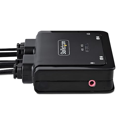 StarTech.com 2-Port USB-C Cable KVM Switch, 4K 60Hz DisplayPort Output, Compact KVM with 4ft/1.2m USB Type-C/Audio Integrated Host Cables, Bus Powered, Remote/Hotkey Switching (C2-D46-UC2-CBL-KVM)
