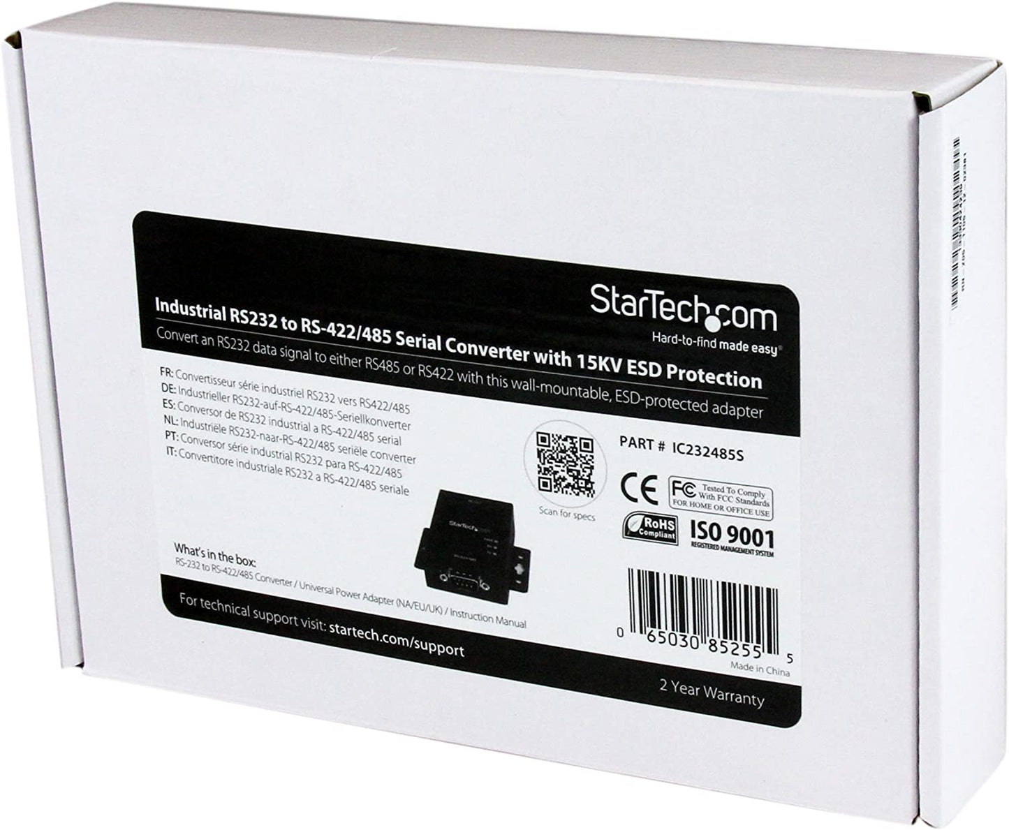 StarTech.com Industrial RS232 to RS422/485 Serial Port Converter w/ 15KV ESD Protection - RS232 to RS 422 RS485 Converter Adapter (IC232485S)