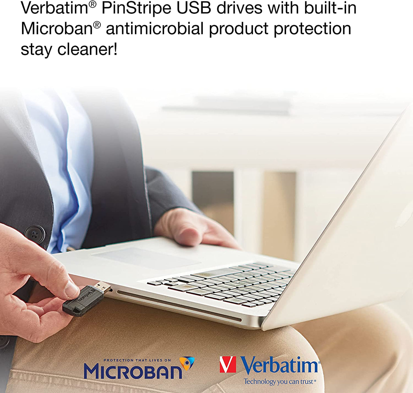 Verbatim 64GB PinStripe Retractable USB 2.0 Flash Thumb Drive with Microban Antimicrobial Product Protection – Black Single 64 GB