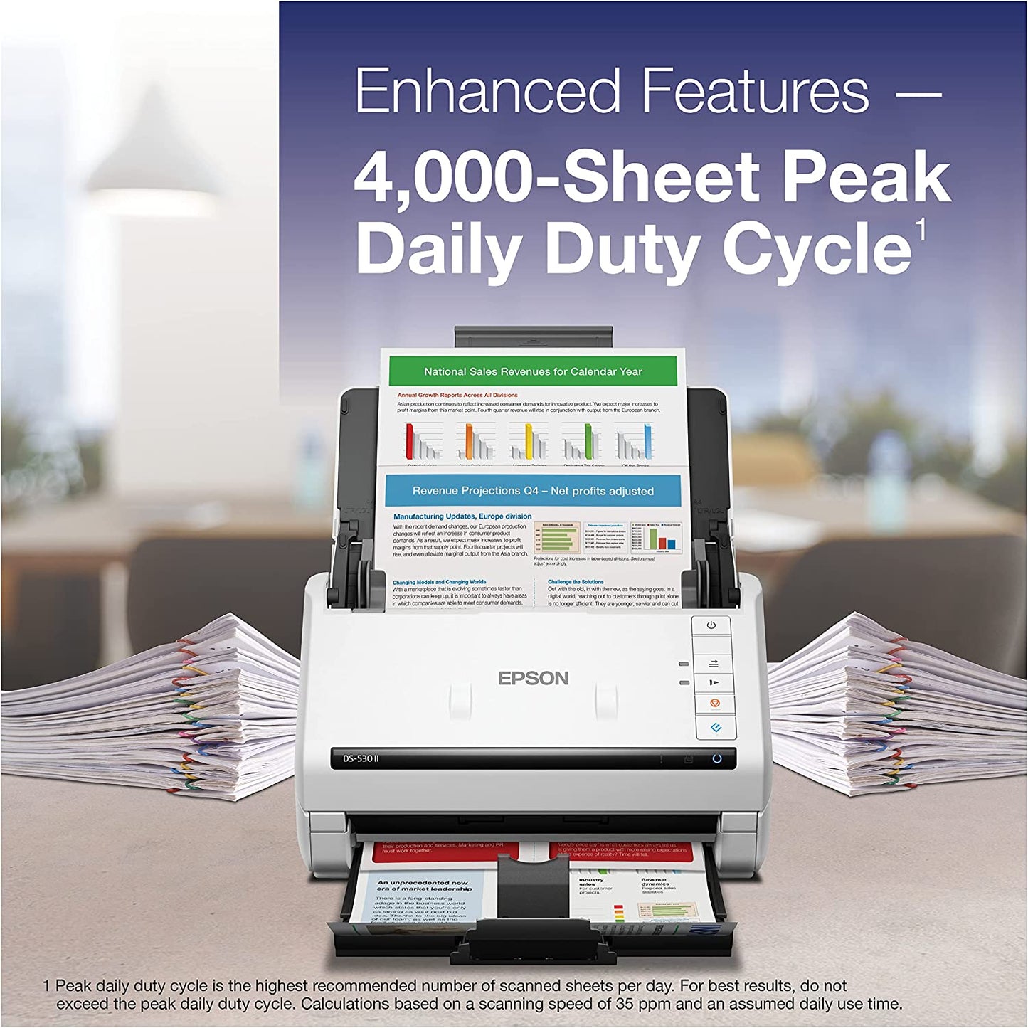 Epson DS-530 II Color Duplex Document Scanner for PC and Mac with Sheet-fed, Auto Document Feeder (ADF)