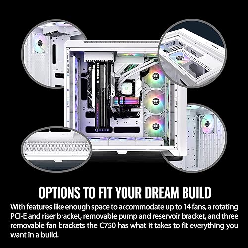Thermaltake CTE C750 TG ARGB Snow E-ATX Full Tower with Centralized Thermal Efficiency Design; 3x140mm White CT140 ARGB Fans Pre-Installed; Tempered Glass Front & Side Panel; CA-1X6-00F6WN-01; White C750 ARGB Snow