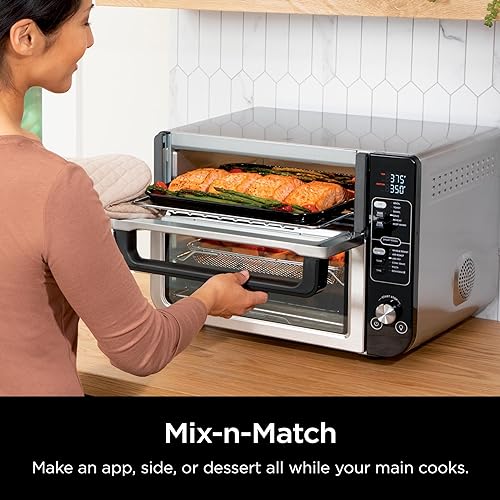 Ninja 12-in-1 Double Oven with FlexDoor, Rapid Top Oven, Convection and Air Fry Bottom Oven, Bake, Roast, Toast, Air Fry, Pizza and More, Stainless Steel, DCT401C (Canadian Version)