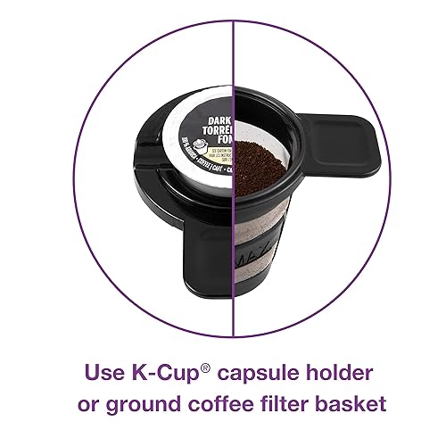 Salton 2-in-1 Coffee Maker - Single-Serve Ground Coffee Capsules with Reusable Mesh Filter Included, Brews 6 to 14 Ozs & Fits Standard-Size Travel Mug