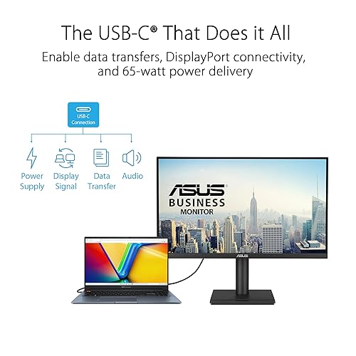 ASUS 27” 4K Business Monitor (VA27UCPS) - UHD (3840 x 2160), IPS, 99% sRGB, HDR-10, USB-C PD65W, USB Hub, Speakers, Eye Care, Ergonomic, VESA Wall Mountable, Green Sustainability, 3 yr Warranty