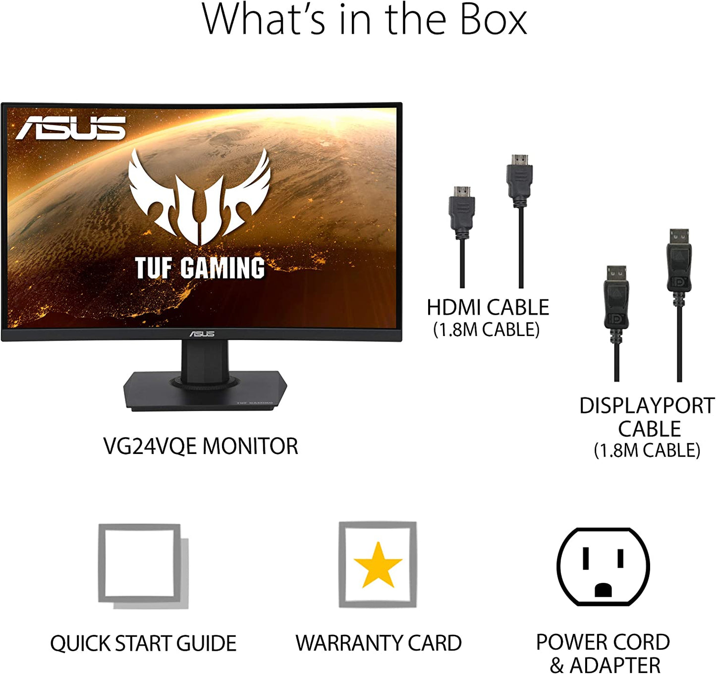 ASUS TUF Gaming 23.6" 1080P Curved Monitor (VG24VQE) - Full HD, 165Hz, 1ms, Extreme Low Motion Blur, Adaptive-Sync, FreeSync Premium, Shadow Boost, VESA Mountable, DisplayPort, HDMI 23.6" Curved FHD 1ms 165Hz FreeSync Premium