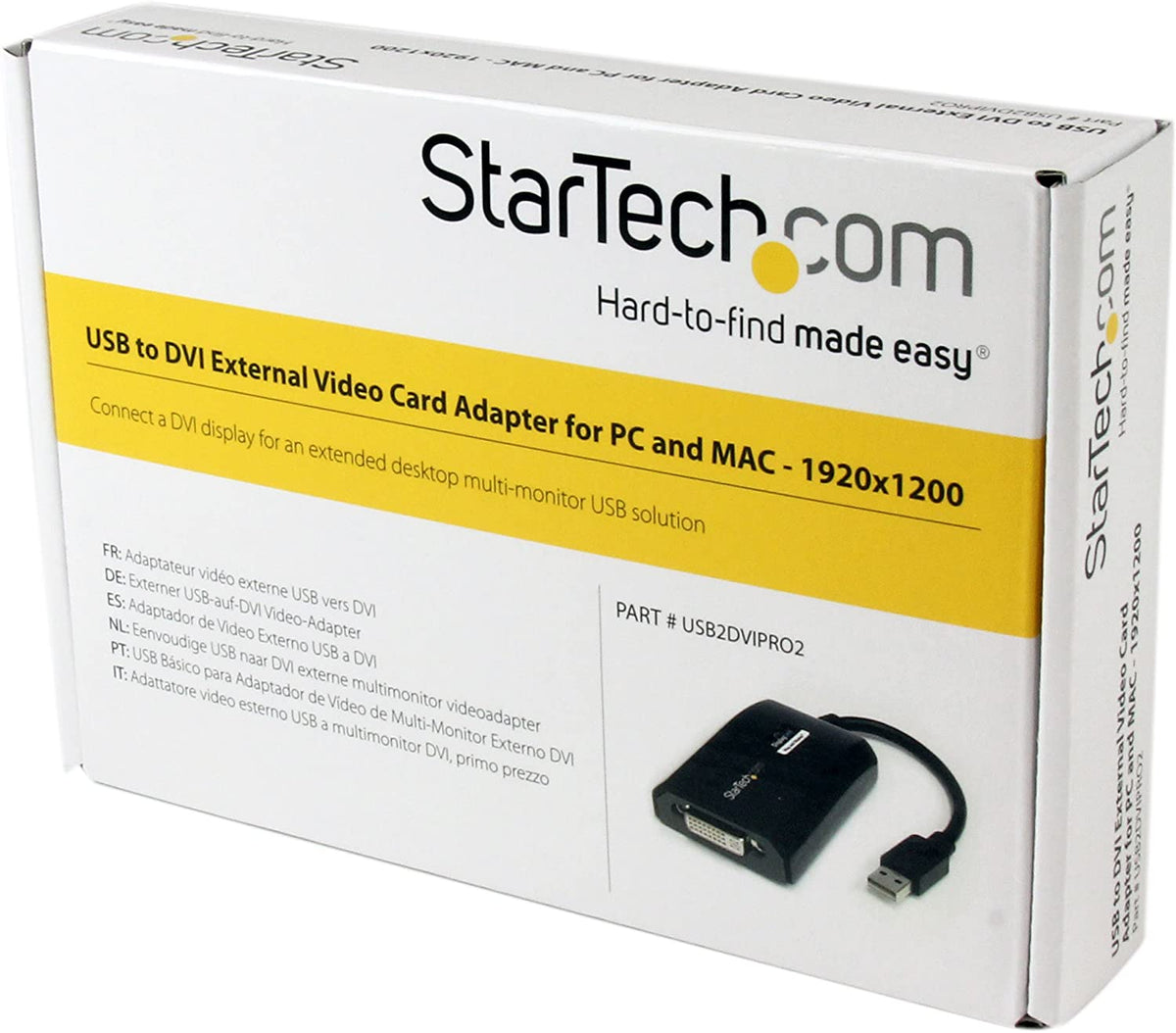 StarTech.com USB to DVI Adapter - 1920x1200 - External Video & Graphics Card - Dual Monitor Display Adapter Cable - Supports Mac & Windows (USB2DVIPRO2),Black USB 2.0 to DVI (DL Certified)