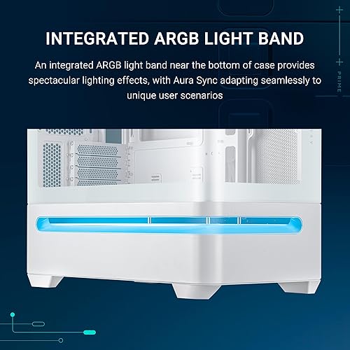 ASUS Prime AP202 ARGB White mATX case with Fully Tempered Curved Glass, Supports Graphics Cards up to 420mm Long, 360mm Long radiators, Easy-Detach Rail, Patented Slot Vent, Built-in Three ARGB Fans