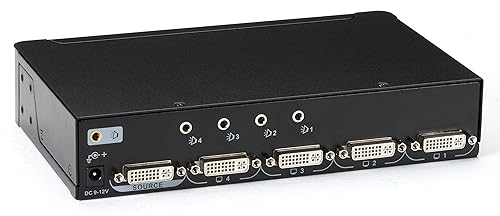 Black Box DVI-D Splitter with Audio and HDCP, 1 x 4 - Audio Line In - Audio Line Out - DVI In - DVI Out