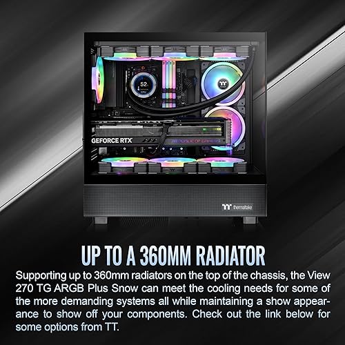 Thermaltake View 270 Plus TG ARGB Black Mid Tower E-ATX Case; 3x120mm ARGB Fans Included; Support Up to 360mm Radiator; Front & Side Dual Tempered Glass Panel; CA-1Y7-00M1WN-01; 3 Year Warranty