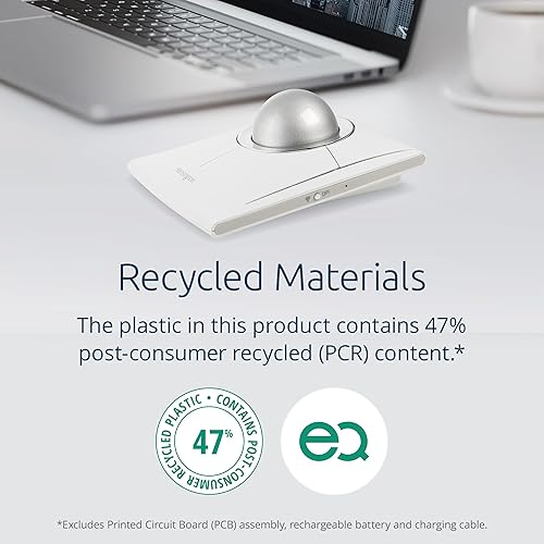 Kensington SlimBlade Pro EQ Wireless Trackball, Bluetooth, 2.4GHz Connection, Rechargeable, Programmable Buttons, White/Silver Ball