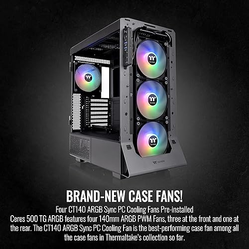 Thermaltake Ceres 500 Black Mid Tower E-ATX Computer Case with Tempered Glass Side Panel; 4 Preinstalled PWM ARGB Fans; Rotational PCIe Slots & GPU Holder; CA-1X5-00M1WN-00; 3 Years Warranty
