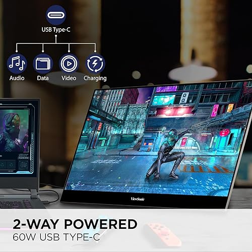 ViewSonic VX1655-4K-OLED 15.6 Inch 4K UHD Portable OLED Monitor with 2 Way Powered 60W USB C, Mini HDMI, Dual Speakers, and Built in Stand with Smart Cover