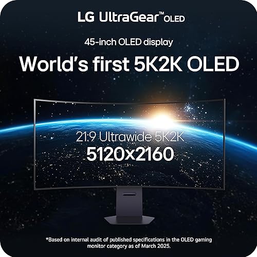 LG Ultragear™ 45GX950A 45-inch OLED Dual-Mode 5K2K (5120x2160) Gaming Monitor 800R Curved (WUHD 165Hz WFHD 330Hz) 0.03ms DisplayPort USB-C 90W NVIDIA® G-SYNC® Compatible AMD FreeSync™ Premium Pro 45" OLED 165 Hz 5K 5120 x 2160