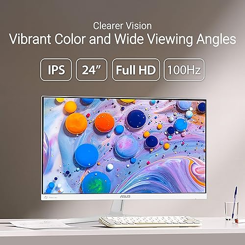 ASUS 24” (23.8 inch viewable) 1080P Eye Care Monitor (VU249HFI-W) - Full HD, IPS, 100Hz, SmoothMotion, Adaptive Sync, Nano-ion, Eye Care Plus, VESA Wall Mountable, 3 yr Warranty