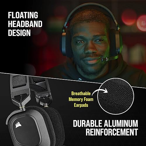 Corsair HS80 RGB Wireless Premium Gaming Headset with Dolby Atmos Audio (Low-Latency, Omni-Directional Microphone, 60ft Range, Up to 20 Hours Battery Life, PS5/PS4 Wireless Compatibility) Black Wireless Black