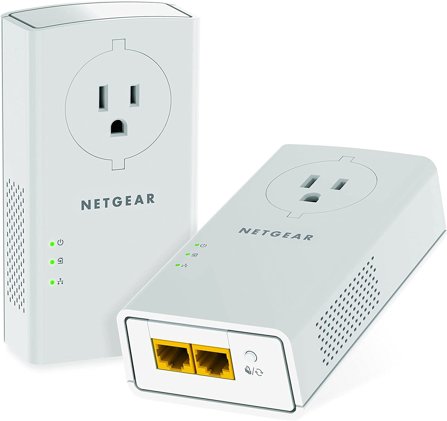 NETGEAR Powerline adapter Kit, 2000 Mbps Wall-plug, 2 Gigabit Ethernet Ports with Passthrough + Extra Outlet (PLP2000-100PAS) 2 Gbps Kit with Extra Outlet