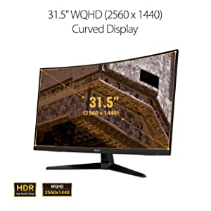 ASUS TUF Gaming 32" 1440P HDR Curved Monitor (VG32VQ1B) - QHD (2560 x 1440), 165Hz (Supports 144Hz), 1ms, Extreme Low Motion Blur, Speaker, FreeSync Premium, VESA Mountable, DisplayPort, HDMI 32" Curved QHD 1ms 165Hz FreeSync Premium Monitor