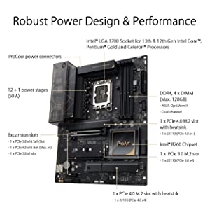 ASUS ProArt B760-CREATOR D4 Intel LGA 1700(13th and 12th Gen) ATX Content Creator Motherboard,DDR4,PCIe 5.0,3xM.2 Slots,2.5 Gb &1Gb LAN,Front USB 3.2 Gen 2x2 Type-C,Thunderbolt(USB4®) Header