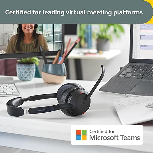 Jabra Evolve2 55 Stereo Wireless Headset - Features Jabra AirComfort Technology, Noise-Cancelling Mics & Active Noise Cancellation - MS Teams Certified, Works with Other Platforms - Black Link380a MS Teams