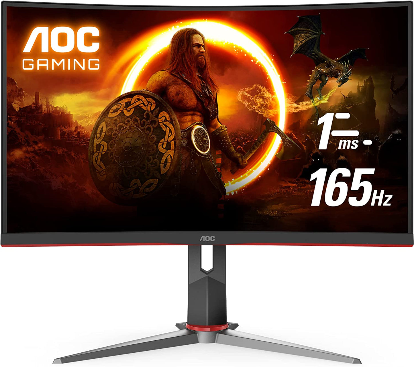 AOC C32G2 32" Curved Frameless Gaming Monitor FHD, 1500R Curved VA, 1ms, 165Hz, FreeSync, Height adjustable, 3-Year Zero Dead Pixel Policy, Black