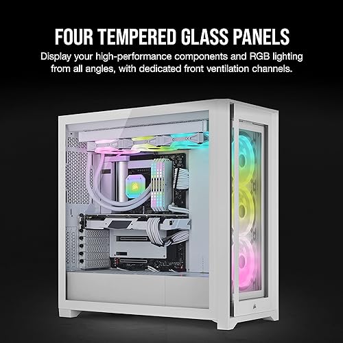 CORSAIR iCUE 5000X RGB QL Edition Mid-Tower Case - True White - Four CORSAIR QL120 RGB Fans - Included CORSAIR iCUE Lighting Node CORE - All-White Finish - Easy Cable Management - 136 Total RGB LEDs True White - QL Edition Smart Case