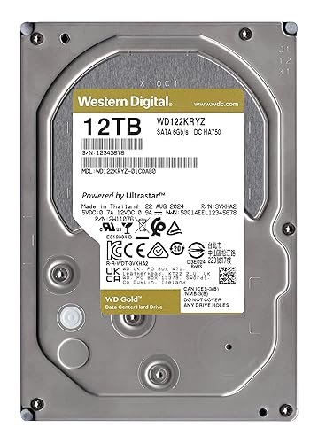 Western Digital 12TB WD Gold Enterprise Class Internal Hard Drive - 7200 RPM Class, SATA 6 Gb/s, 512 MB Cache, 3.5" - WD122KRYZ