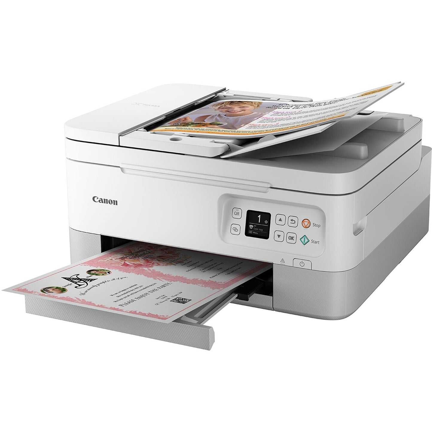 Canon PIXMA TR7020a Wireless Inkjet Multifunction Printer - Monochrome - White - Copier/Printer/Scanner - Flatbed Scanner - 1200 x 2400 dpi Optical Scan - Wireless LAN - USB - For Plain Paper Print