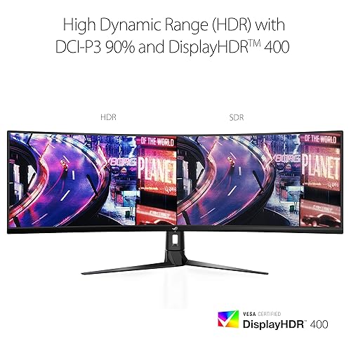 Asus ROG Strix XG49VQ 49 Inch Curved Gaming FreeSync Monitor 144Hz Dual Full HD HDR Eye Care with DP HDMI Black 49 Curved FHD 21:9 144Hz HDR Height Adjust Monitor