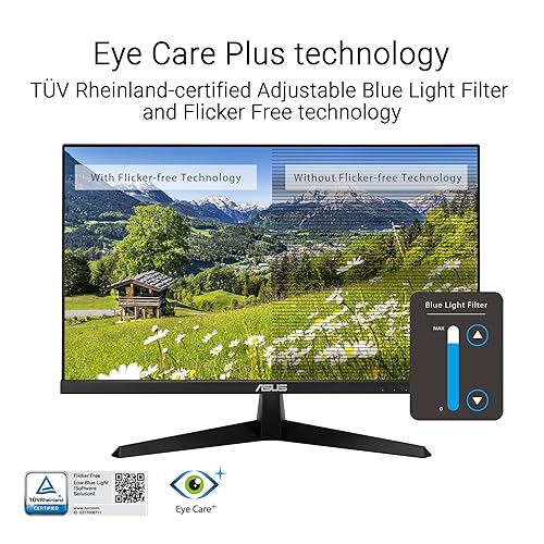 ASUS 24 inch 120Hz Gaming Office Computer Monitor (VY249HGR) - 1080p(Full HD), IPS, 120Hz, 1ms, Adaptive Sync, Eye Care Plus, Blue Light Filter, Flicker Free, SmoothMotion, DisplayWidget, 3yr warranty