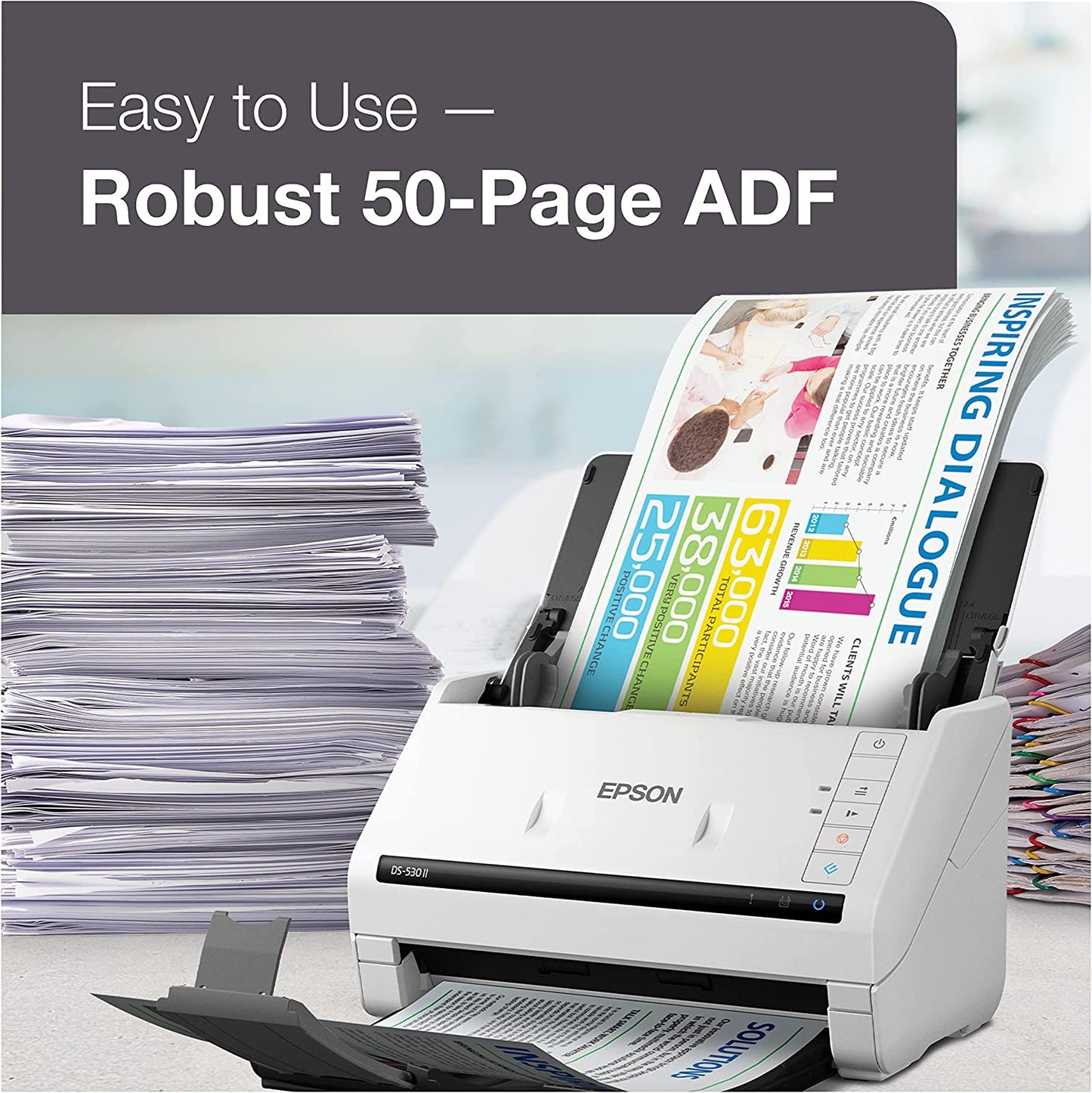 Epson DS-530 II Color Duplex Document Scanner for PC and Mac with Sheet-fed, Auto Document Feeder (ADF)